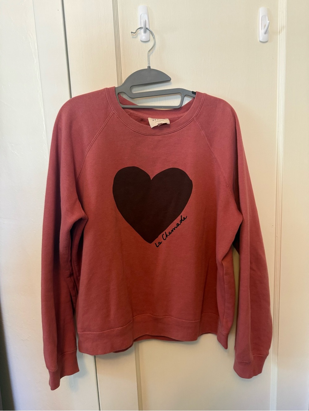 Sezane Dusty Rose Sweatshirt with Black Heart